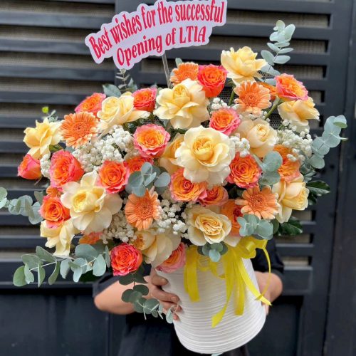 Giỏ Hoa Hồng Cam S02