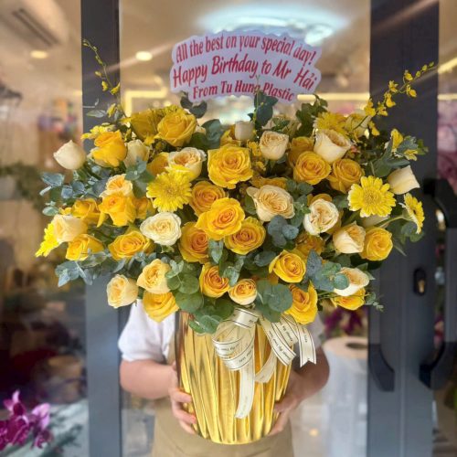 Giỏ Hoa Hồng Vàng Phát Lộc S17