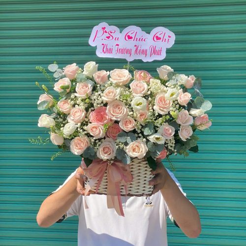 Giỏ Hoa Hồng kem S31