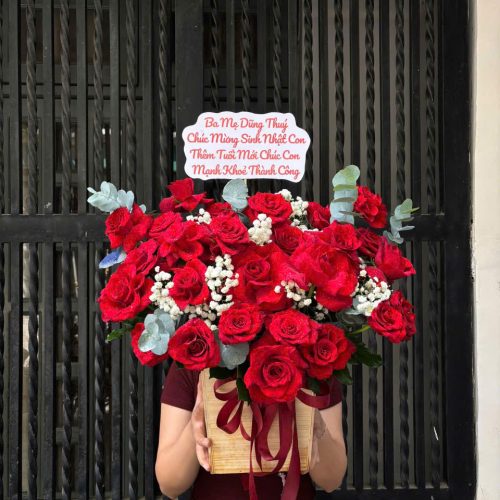 Giỏ Hoa Hồng Đỏ Rực S77