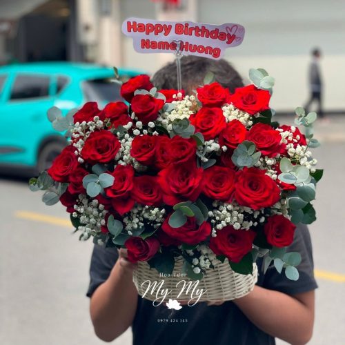 Giỏ Hoa Hồng Đỏ Xách Tay S151